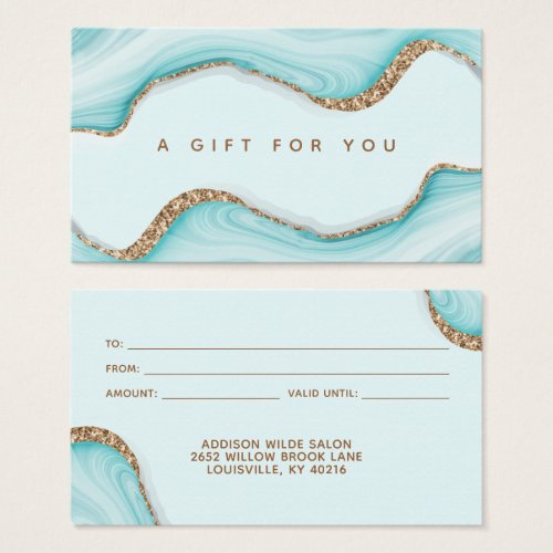 Custom Gift Certificates 8 Gold Glitter Blue Marble Agate Modern Gift Card