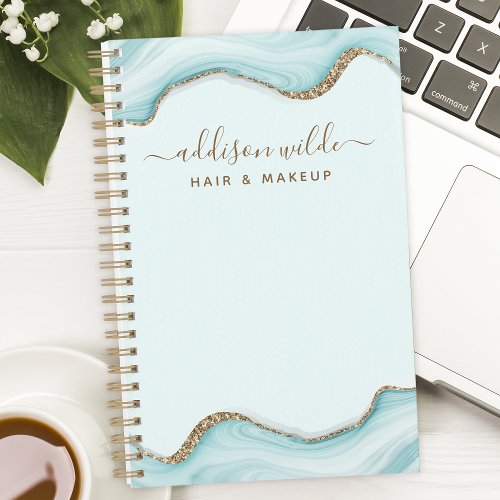 Gold Glitter Blue Marble Agate Personalized Planner