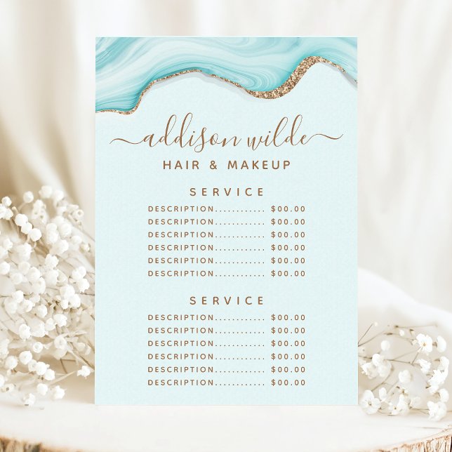 Gold Glitter Blue Marble Agate Service Price Menu (Creator Uploaded)