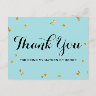 Gold Glitter Blue | Matron Honor Thank You Cards