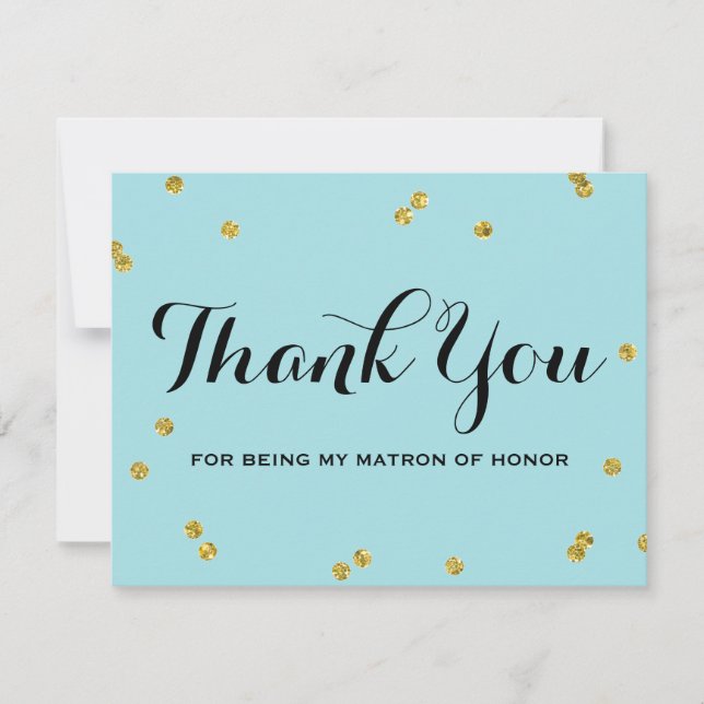 Gold Glitter Blue | Matron Honor Thank You Cards (Front)