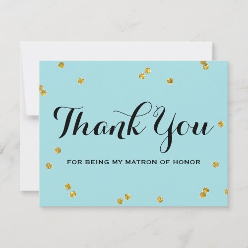 Gold Glitter Blue  Matron Honor Thank You Cards