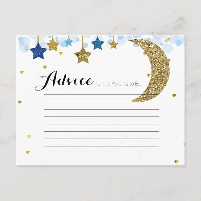 Gold glitter blue moon  Advice Card Baby Shower (Front)