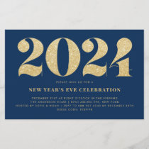 Gold Glitter Blue New Year's Eve Party Invitation