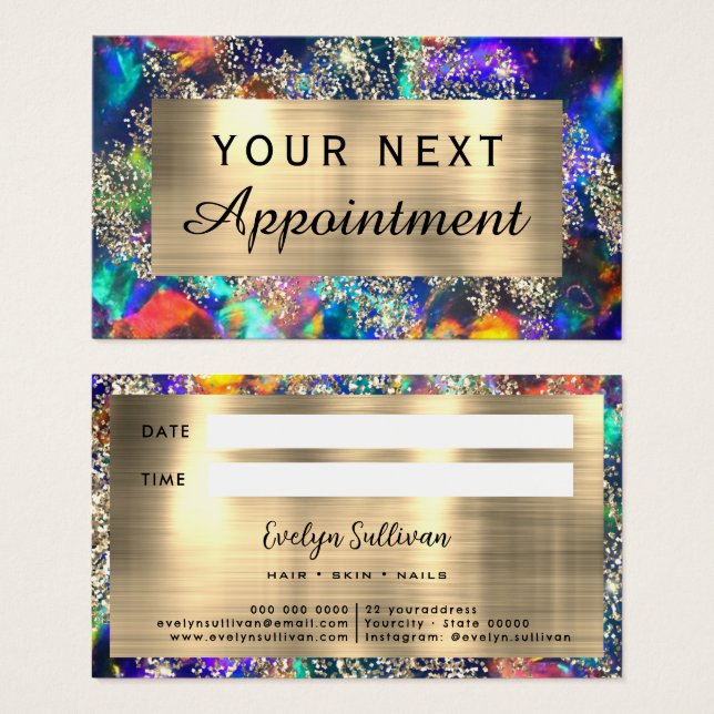 Gold glitter blue opal appointment card (Front & Back)
