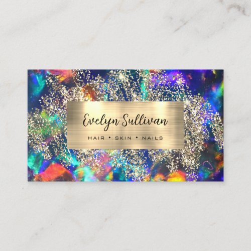 Gold glitter blue opal business card