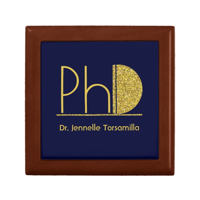 Gold Glitter Blue PhD Graduation Gift Box (Front)