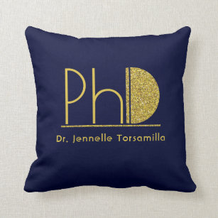 Gold Glitter Blue PhD Graduation Throw Pillow