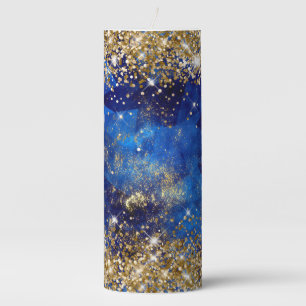 Gold Glitter Blue Sapphire Fire Glam Pillar Candle
