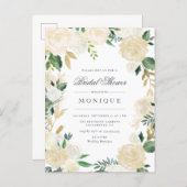 Gold Glitter & Blush Ivory Floral Bridal Shower Invitation Postcard (Front/Back)
