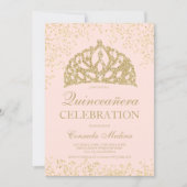 gold glitter blush photo tiara Quinceañera Invitation (Front)