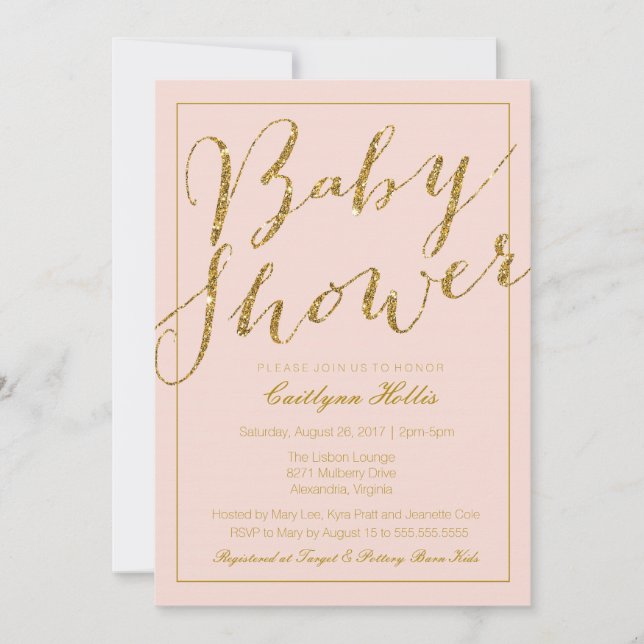 Gold Glitter Blush Pink Baby Shower Invitation (Front)