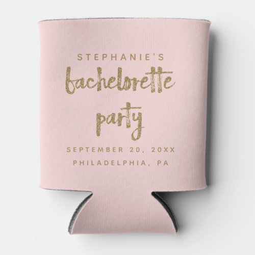 Gold Glitter Blush Pink Bachelorette Party Favor Can Cooler