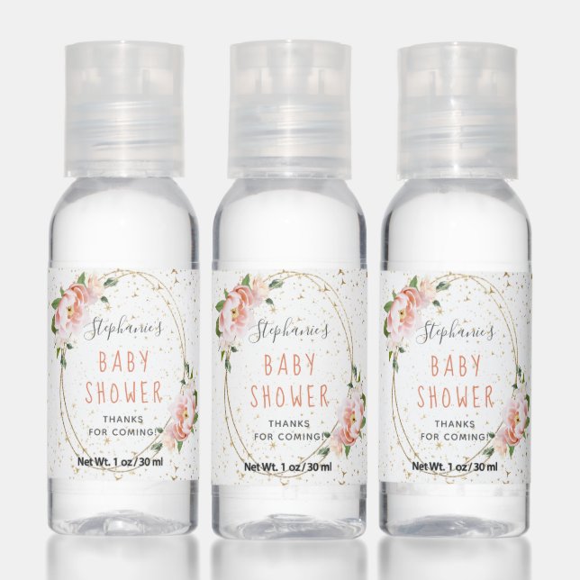 Gold Glitter Blush Pink Floral Baby Girl Shower Hand Sanitizer (Set)