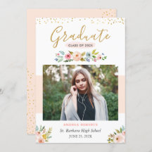 Gold Glitter Blush Pink Floral Photo Graduation