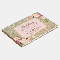 Gold Glitter Blush Pink Floral Wedding Guest Book