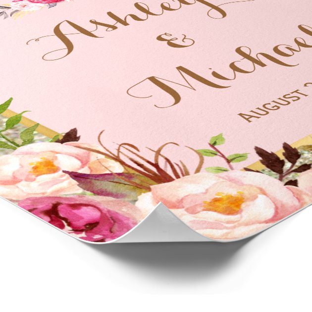 Gold Glitter Blush Pink Floral Wedding Sign