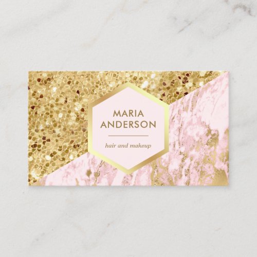 Gold Glitter Blush Pink Marble Makeup Artist Business Card