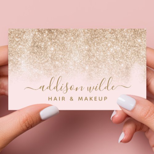 Gold Glitter Blush Pink Modern Makeup Artist Business Card