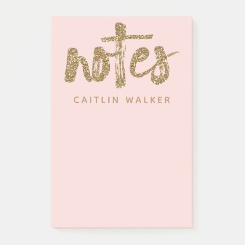 Gold Glitter Blush Pink Sticky Notes Pad