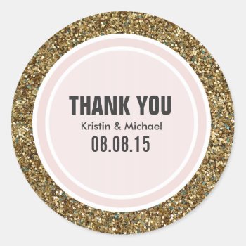 Gold Glitter & Blush Pink Thank You Label by Mintleafstudio at Zazzle