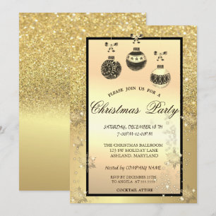 Gold Glitter Bokeh,Christmas Balls Company Party Invitation