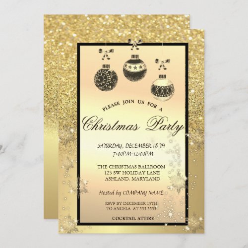 Gold Glitter BokehChristmas Balls Company Party Invitation