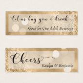 Gold Glitter Bokeh Script Mini Drink Ticket (Front & Back)