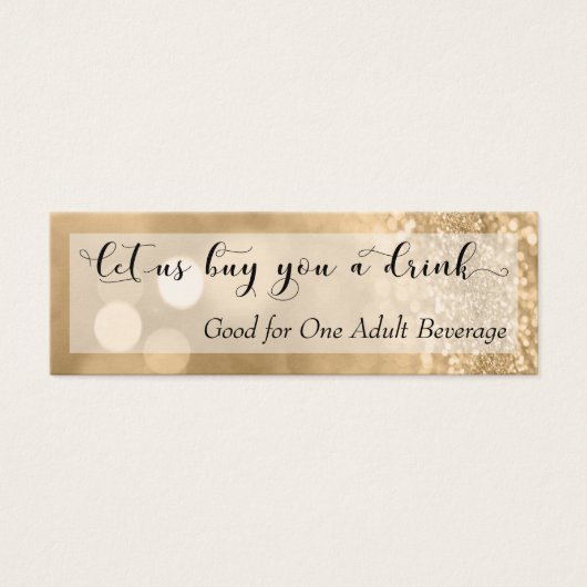 Gold Glitter Bokeh Script Mini Drink Ticket (Front)