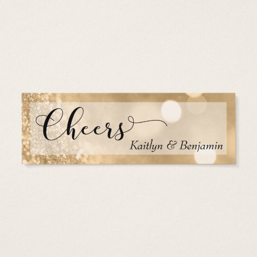 Gold Glitter Bokeh Script Mini Drink Ticket (Back)