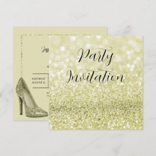 Gold Glitter Bokeh & Stilettos Birthday Invitation