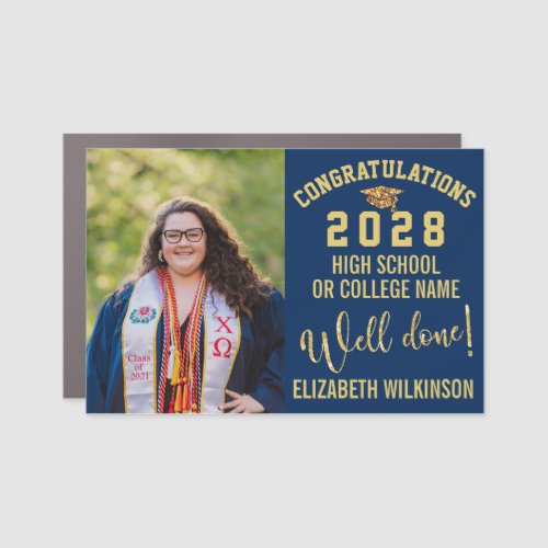 Gold Glitter Bold Script Custom Photo Graduation Car Magnet