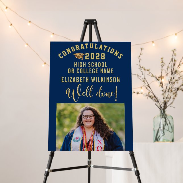 Gold Glitter Bold Script Custom Photo Graduation Foam Board (In Situ (Stand))