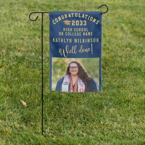 Gold Glitter Bold Script Custom Photo Graduation Garden Flag