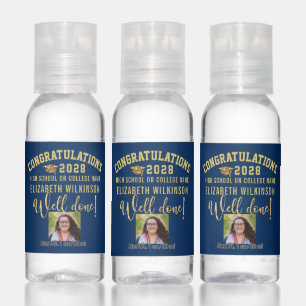 Gold Glitter Bold Script Custom Photo Graduation Hand Sanitizer