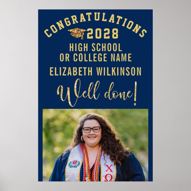 Gold Glitter Bold Script Custom Photo Graduation Poster (Front)