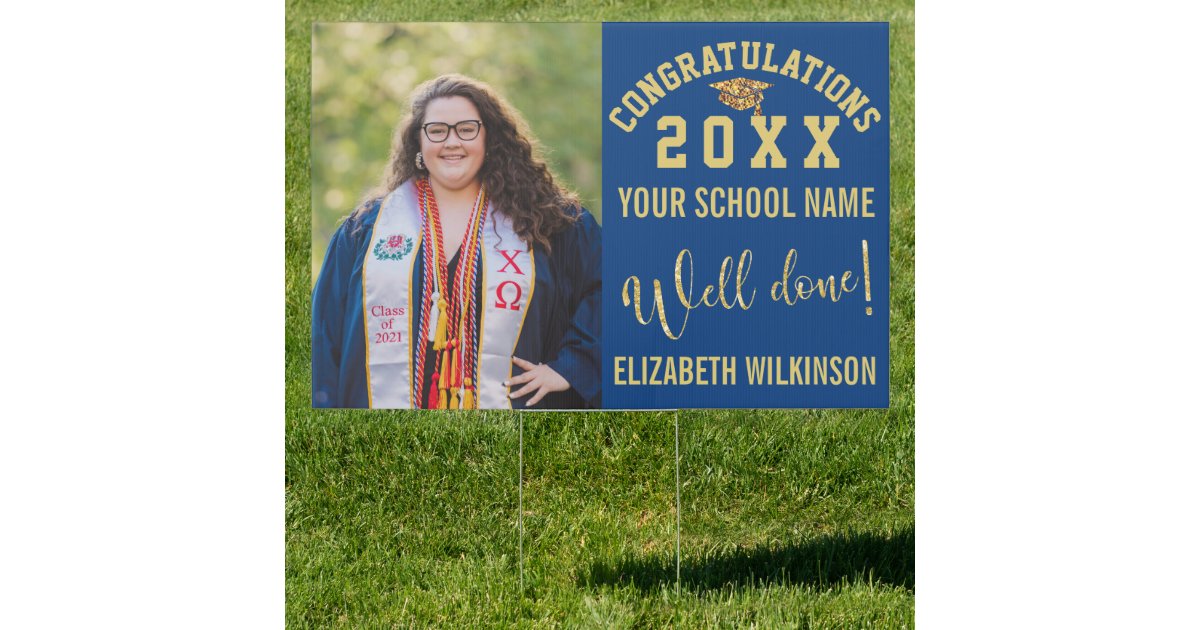 Gold Glitter Bold Script Custom Photo Graduation Sign | Zazzle