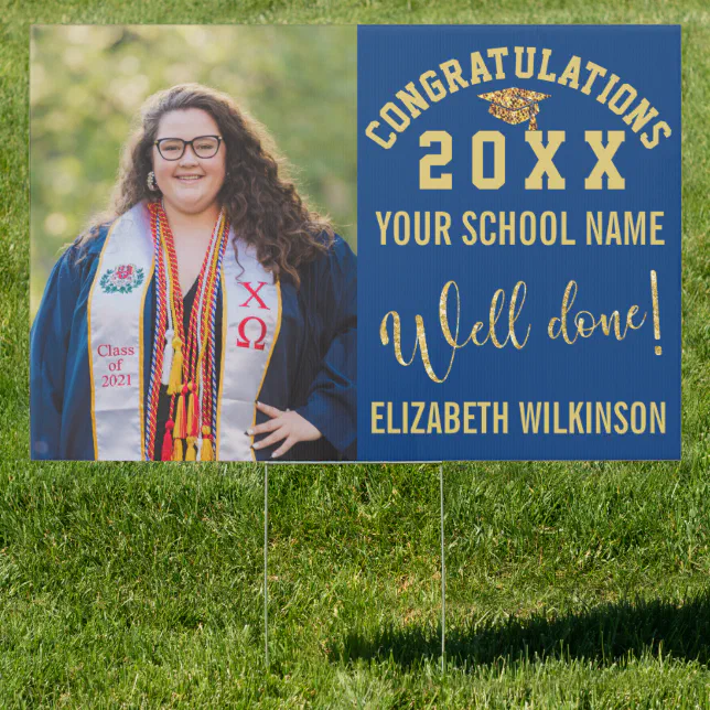 Gold Glitter Bold Script Custom Photo Graduation Sign | Zazzle
