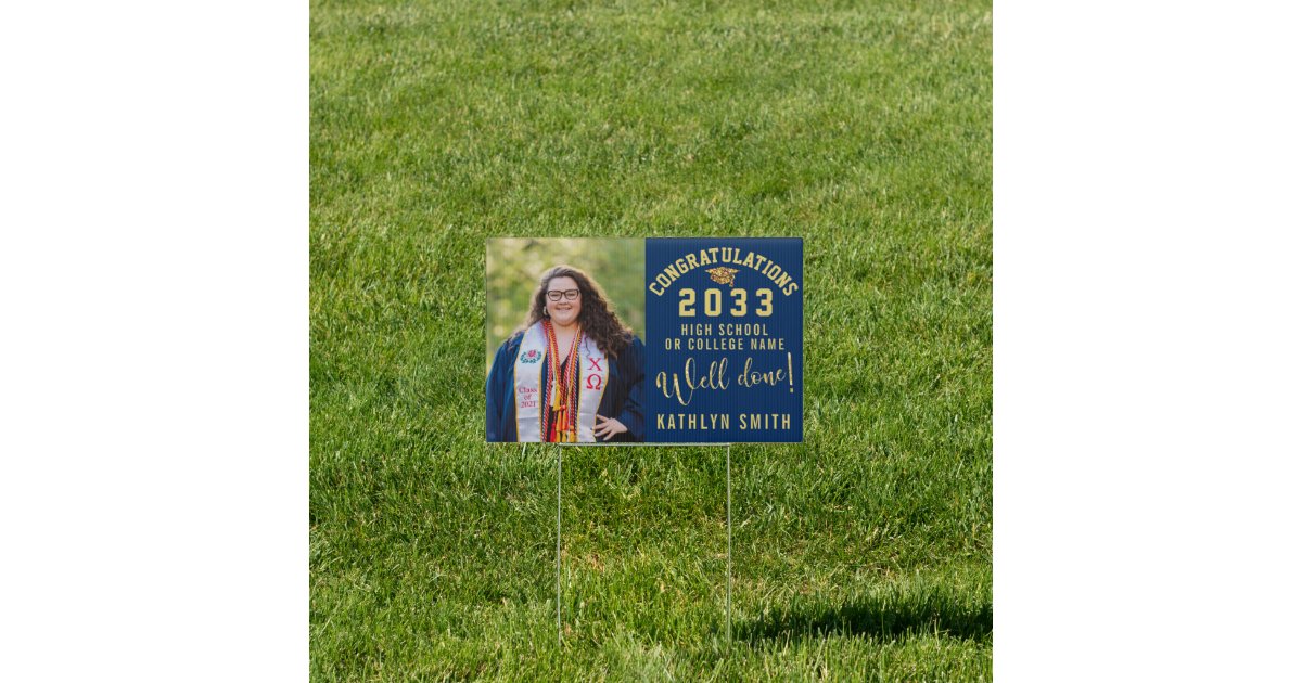 Gold Glitter Bold Script Custom Photo Graduation Sign | Zazzle