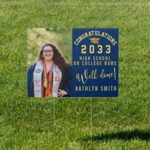 Gold Glitter Bold Script Custom Photo Graduation Sign