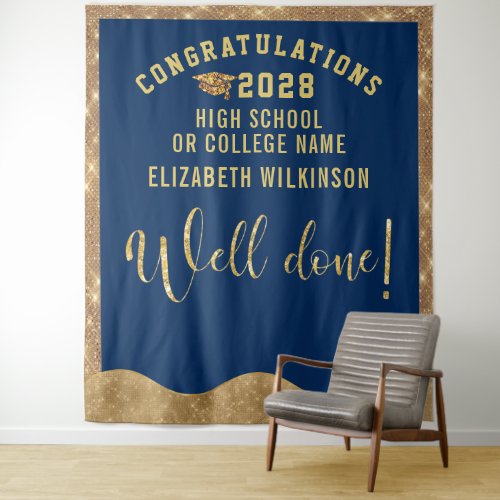 Gold Glitter Bold Script Custom Photo Graduation Tapestry