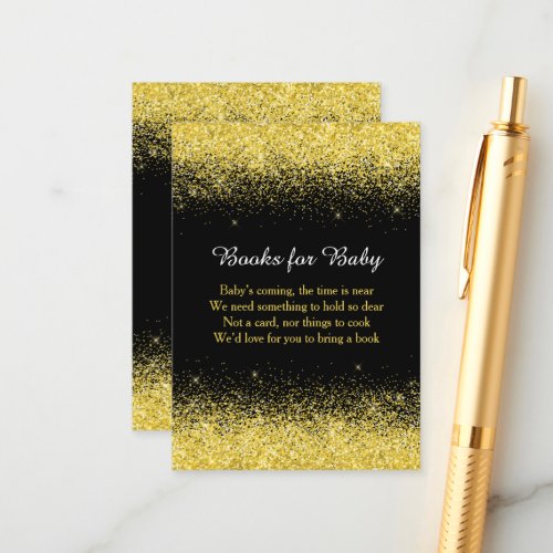 Gold Glitter Book Request for Baby Shower Enclosure Card