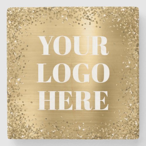 Gold Glitter Border and Foil Logo Stone Coaster