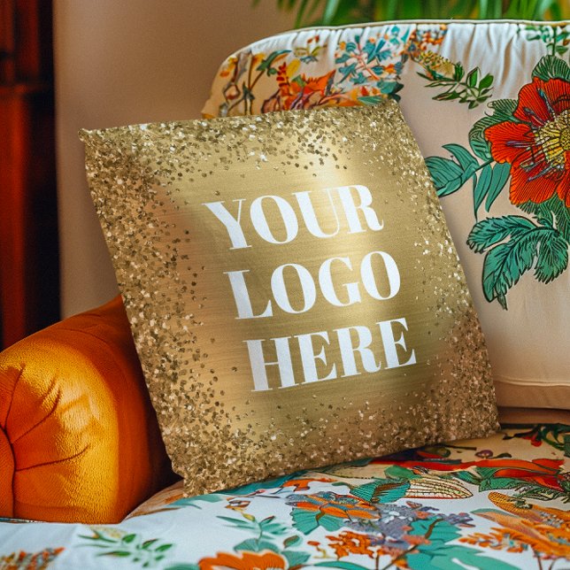 Gold Glitter Border and Foil Logo Throw Pillow (Gold Glitter Border and Foil Logo Throw Pillow)