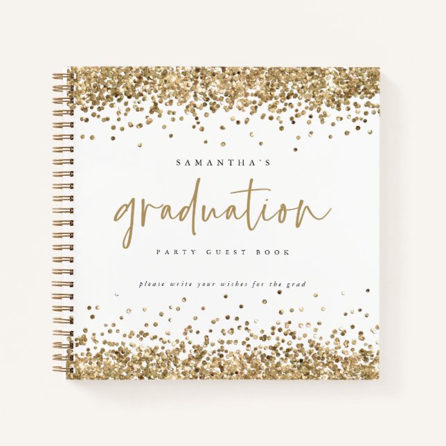 Gold Glitter Borders 2024 Graduation Guest Book (Front)