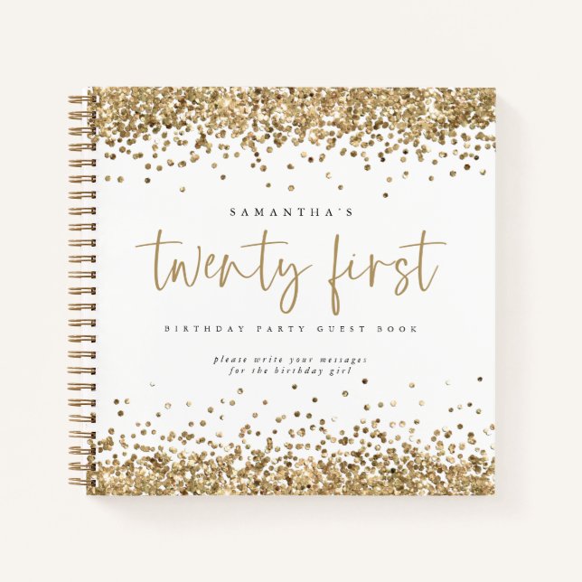 Gold Glitter Borders 21st Birthday Guest Book (Front)