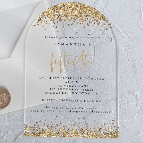 Gold Glitter Borders Fiftieth Birthday Party