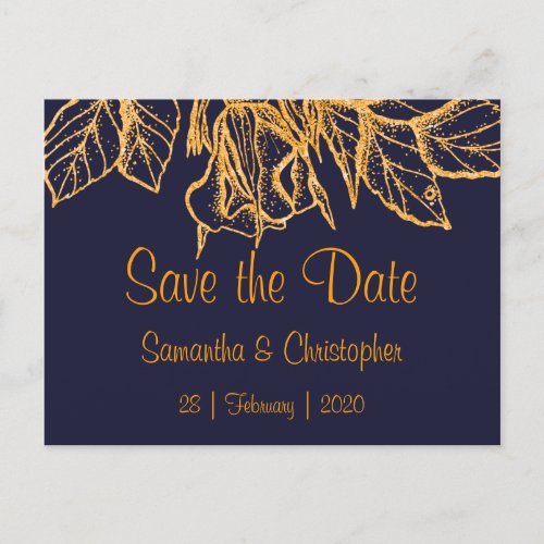 Gold Glitter Bouquet Midnight Blue Save the Date Announcement Postcard