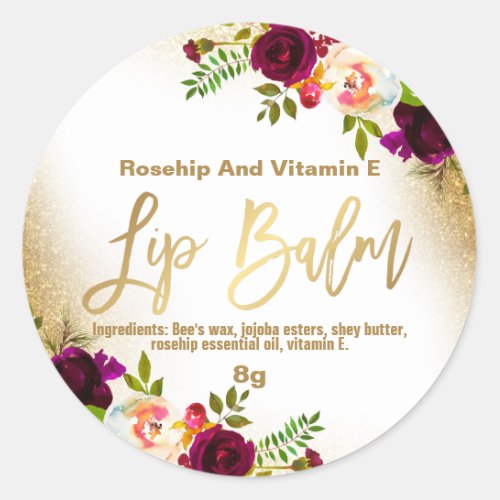 Gold Glitter Bouquet White Lip Balm Labels