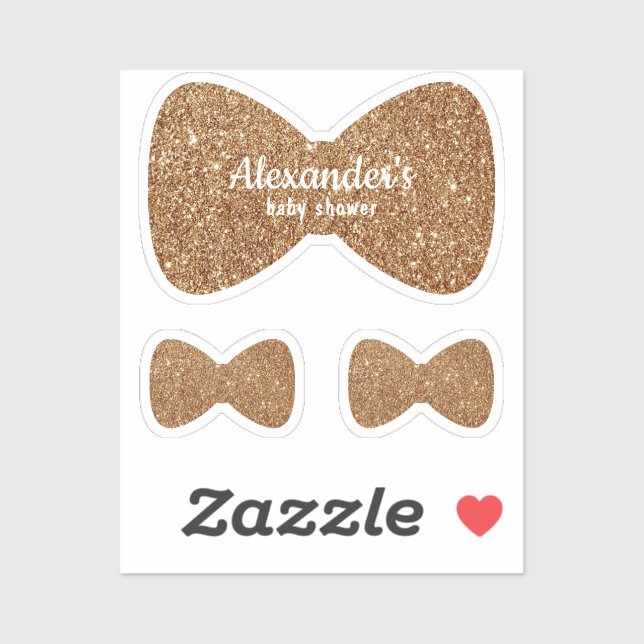 Gold Glitter Boy Bow Tie Baby Shower Custom Name Sticker (Sheet)